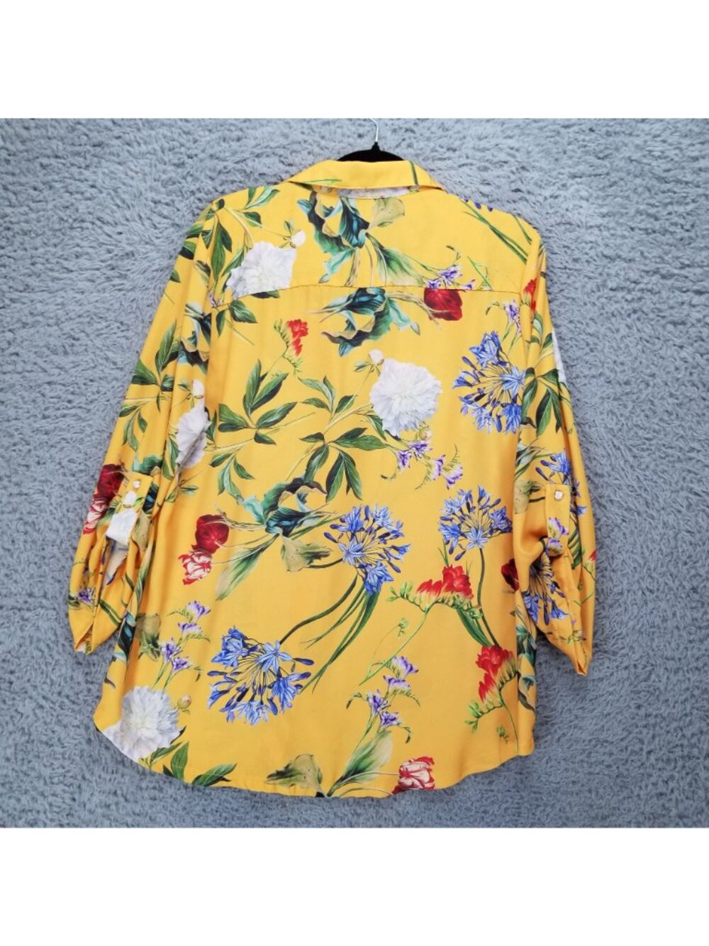 Sunny Leigh Top Womens Large Yellow Floral Print 3/4 Sleeve Blouse - Picture 9 of 10